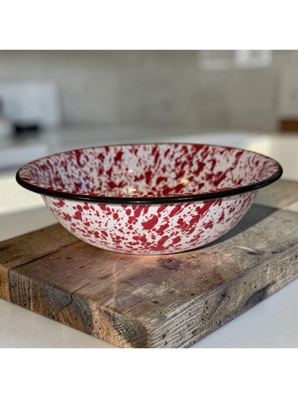 Enamelware 10" Bowl Salad Red White CGS  International Farmhouse Cottagecore